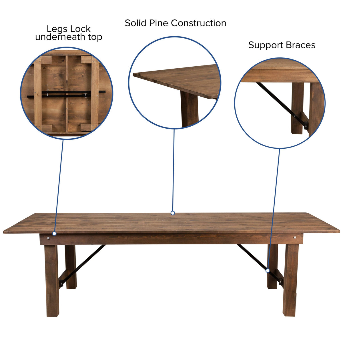 Flash Furniture XA-FARM Table, 40" x 108", Brown - photo 3