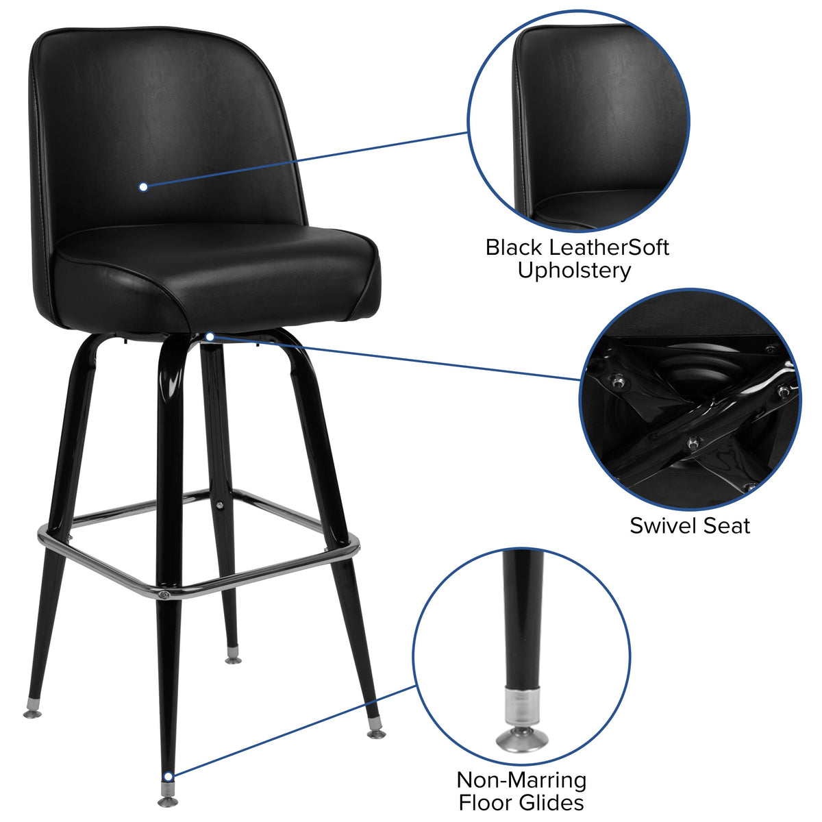 Flash Furniture XU-F-125-GG Bar Stool, 18 1/2" Wide, Black - photo 3