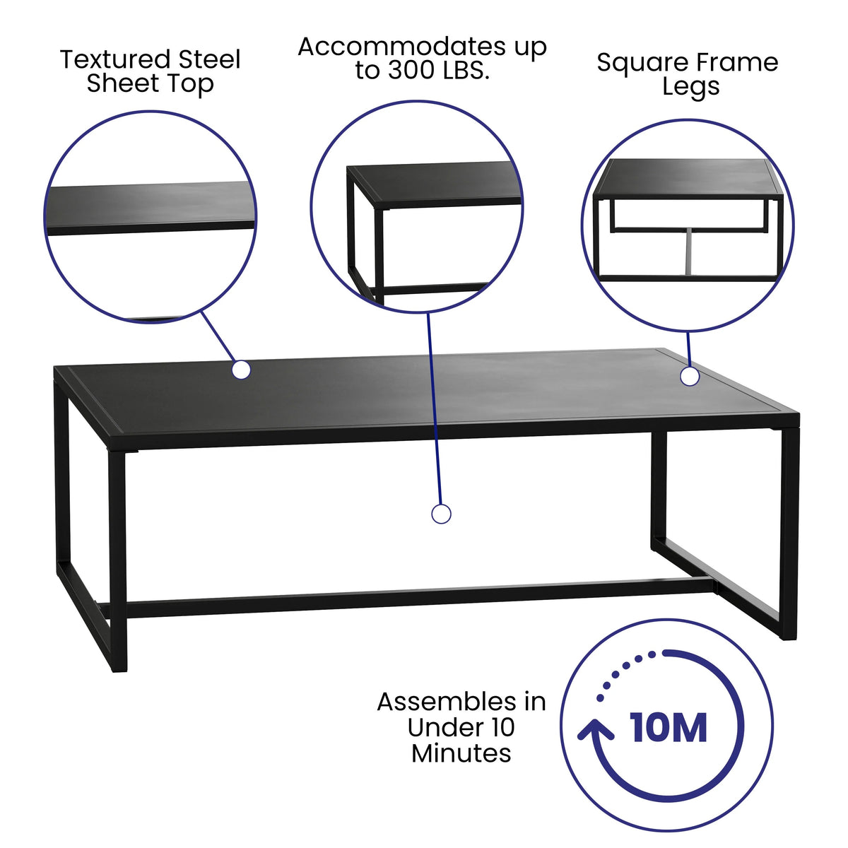 Flash Furniture XU-T6R60USO Steel Coffee Table, 32" x 45", Black - photo 2