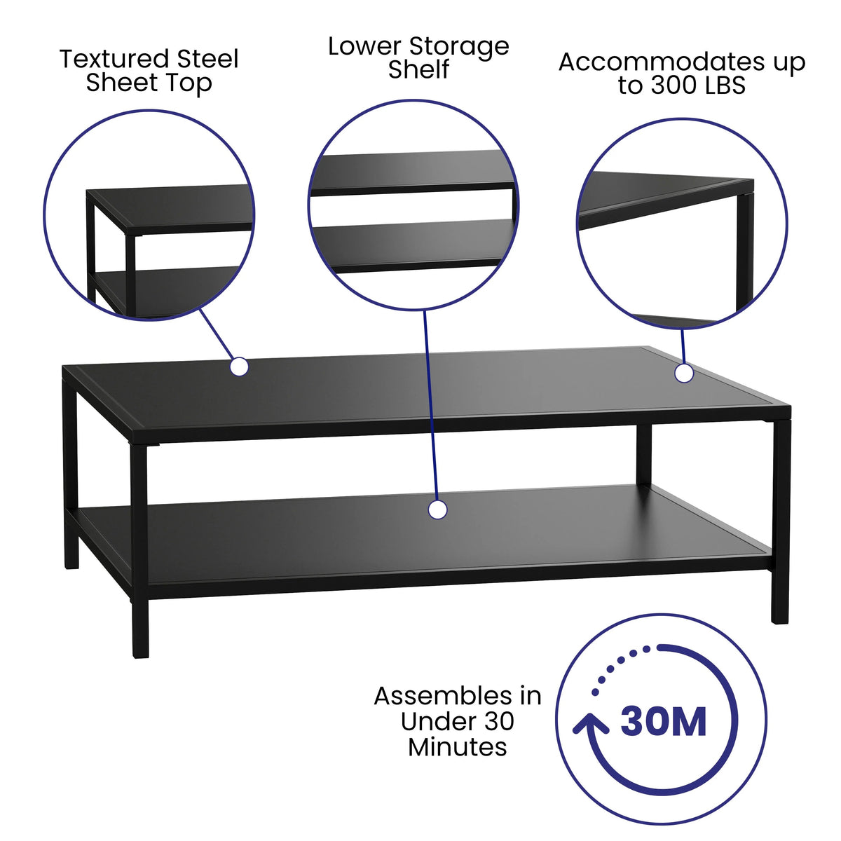 Flash Furniture XU-T6R60USO Steel Coffee Table, 32" x 45", Black - photo 8