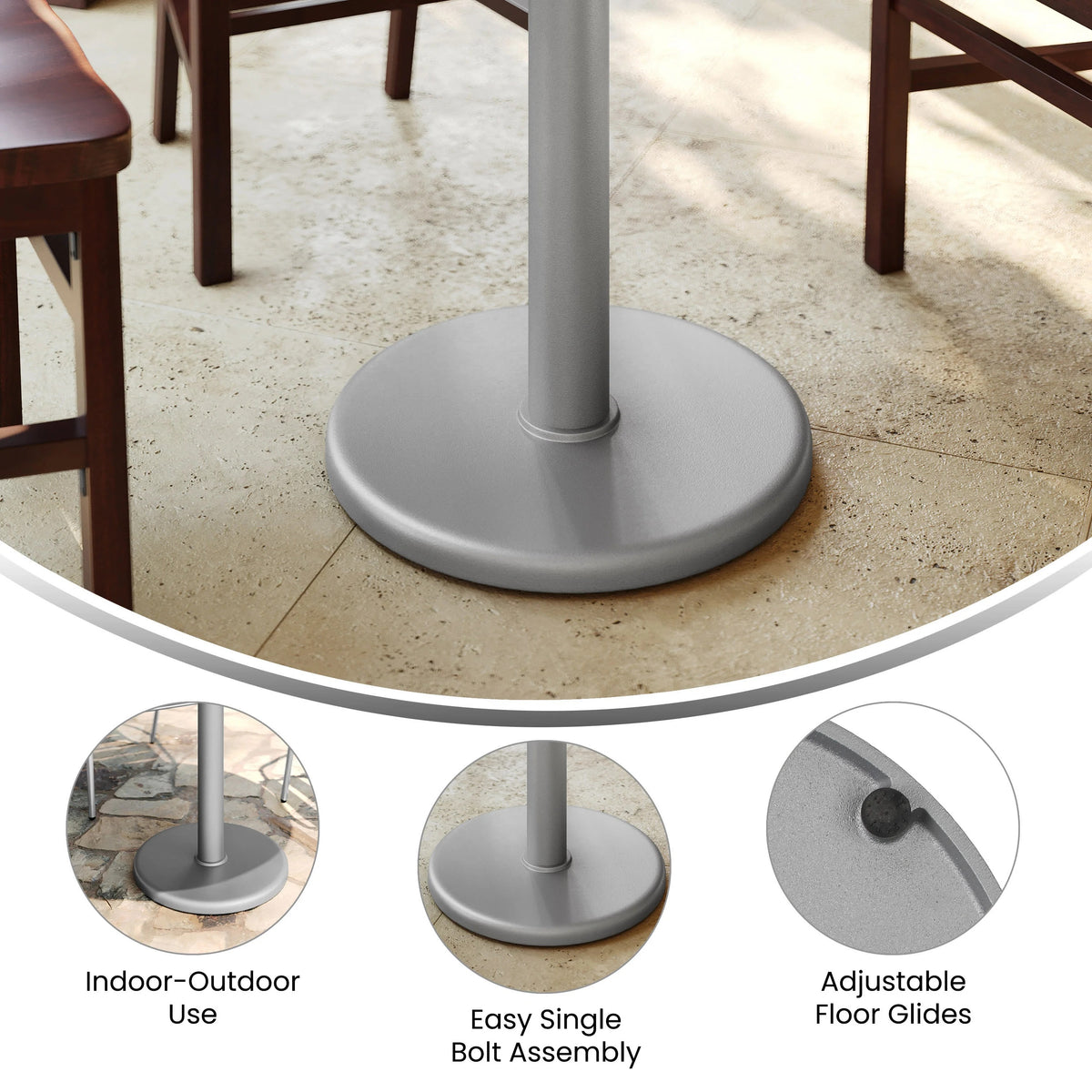 Flash Furniture XU-TR18-SLV-GG Beverly Cast Iron Table Base, 500 lb. Capacity, Silver - photo 6
