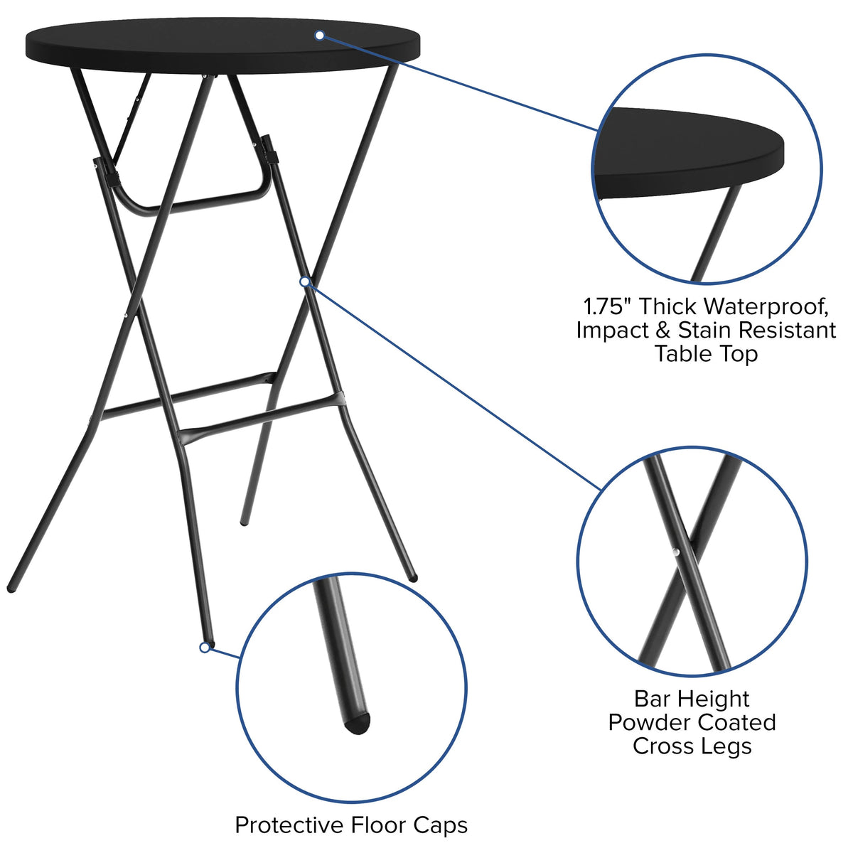 Flash Furniture DAD-YCZ-80R-2-BAR-GW-GG Folding Table, 31 1/4" Diameter, White - photo 2
