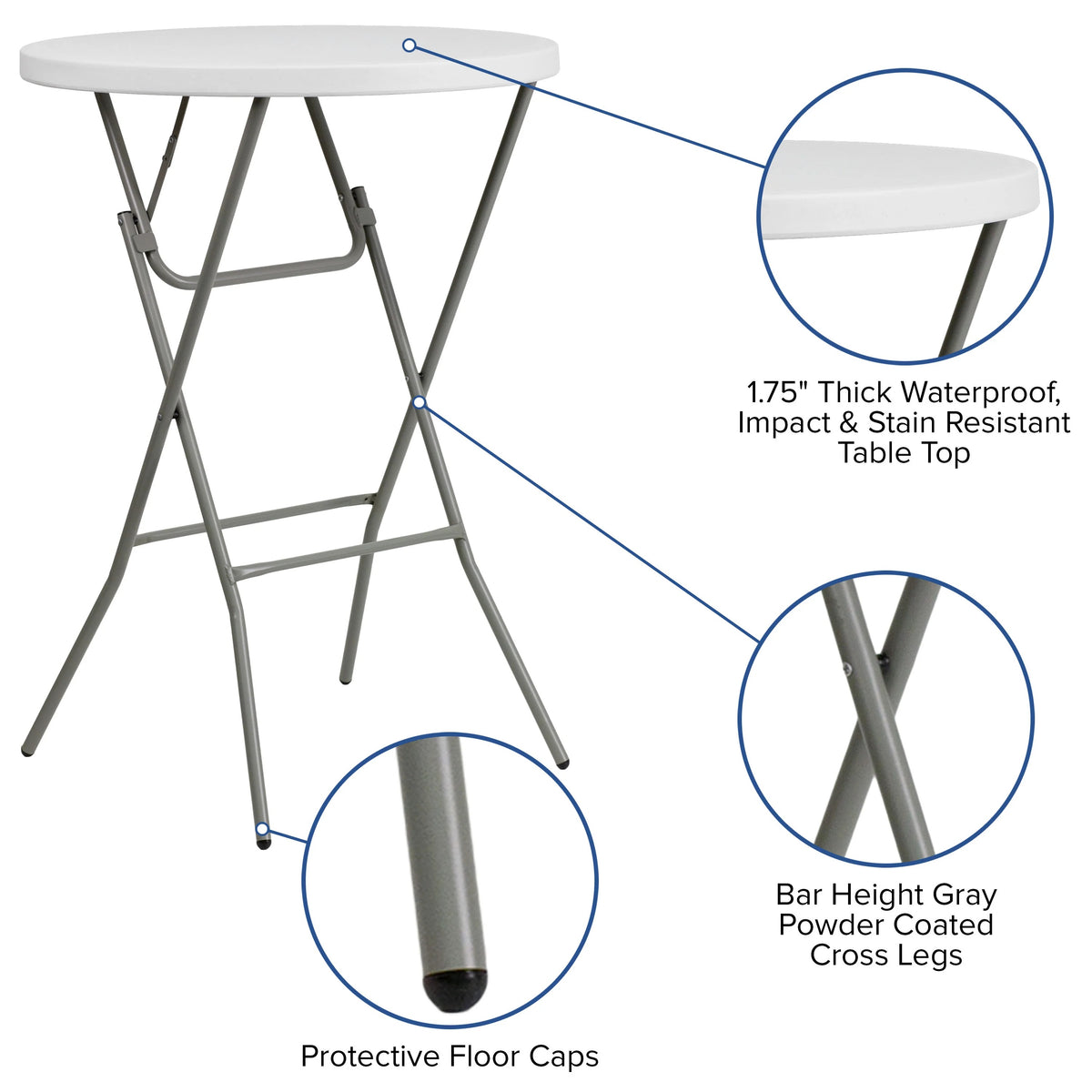 Flash Furniture DAD-YCZ-80R-2-BAR-GW-GG Folding Table, 31 1/4" Diameter, White - photo 9