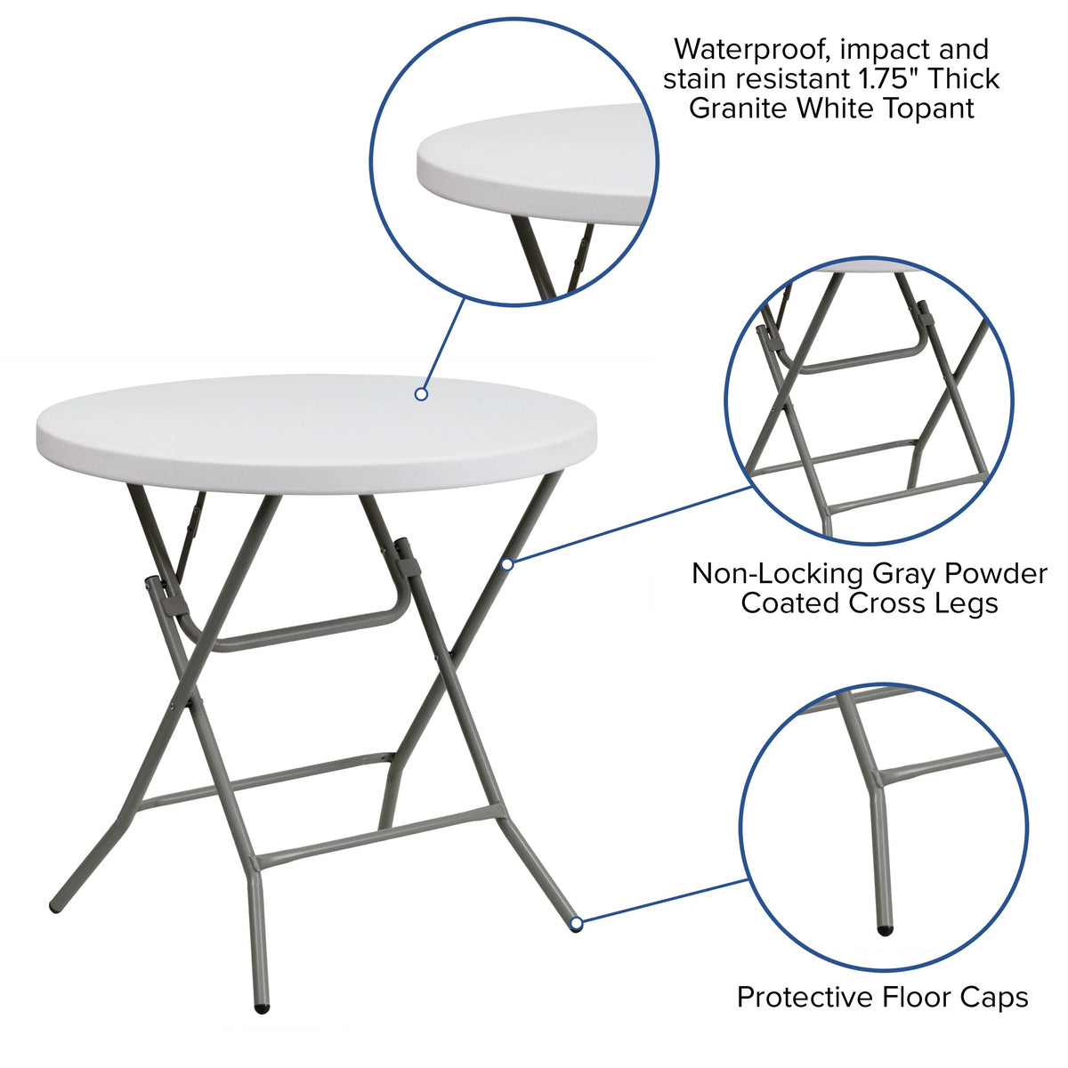 Flash Furniture DAD-YCZ-80R-GW-GG Folding Table, 31 1/2" Diameter, White - photo 3