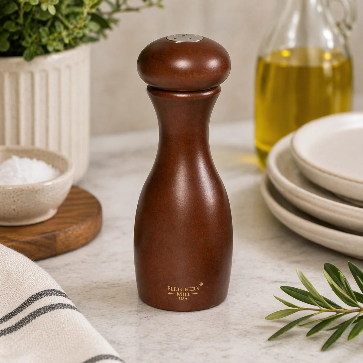 Fletchers' Mill MAR04SS24 Fletchers’ Mill Marsala Wood Salt Shaker, 4" High, White - photo 2