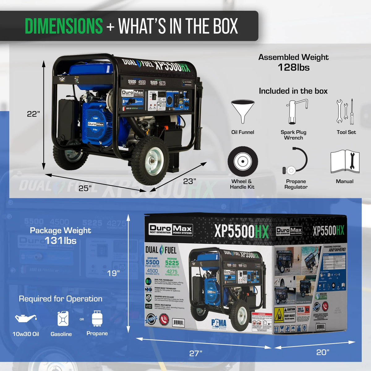 DuroMax XP5500HX Portable Generator, 23" x 25", 120/240V - photo 6