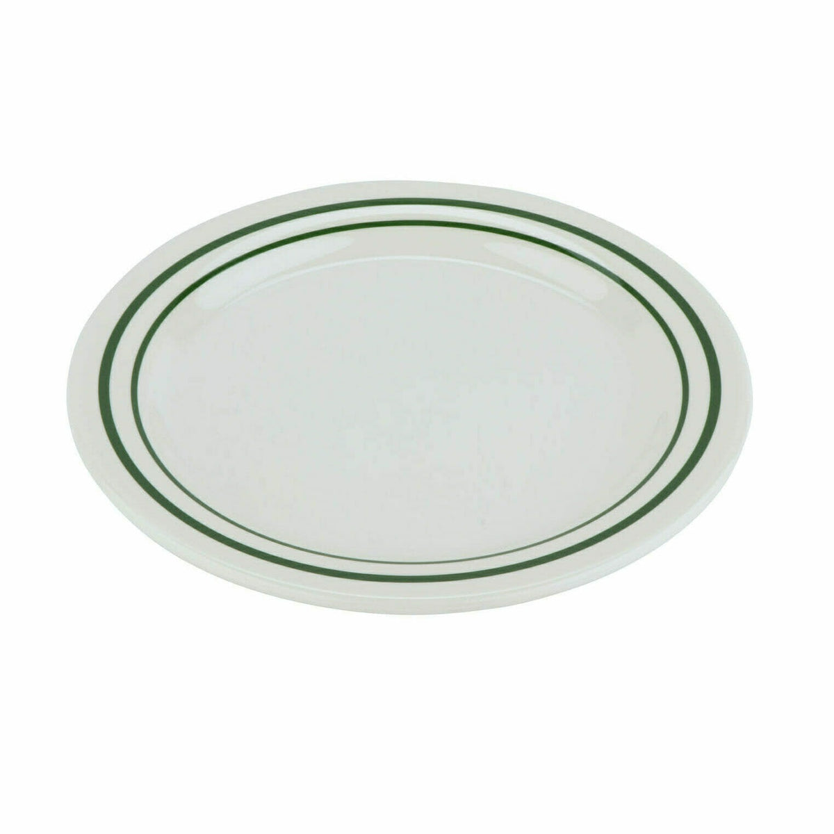 G.E.T. Enterprises BF-060 GET Emerald Melamine Plate, 6 1/4" Diameter, 48/Case - Emerald Ivory Green Striped Rim