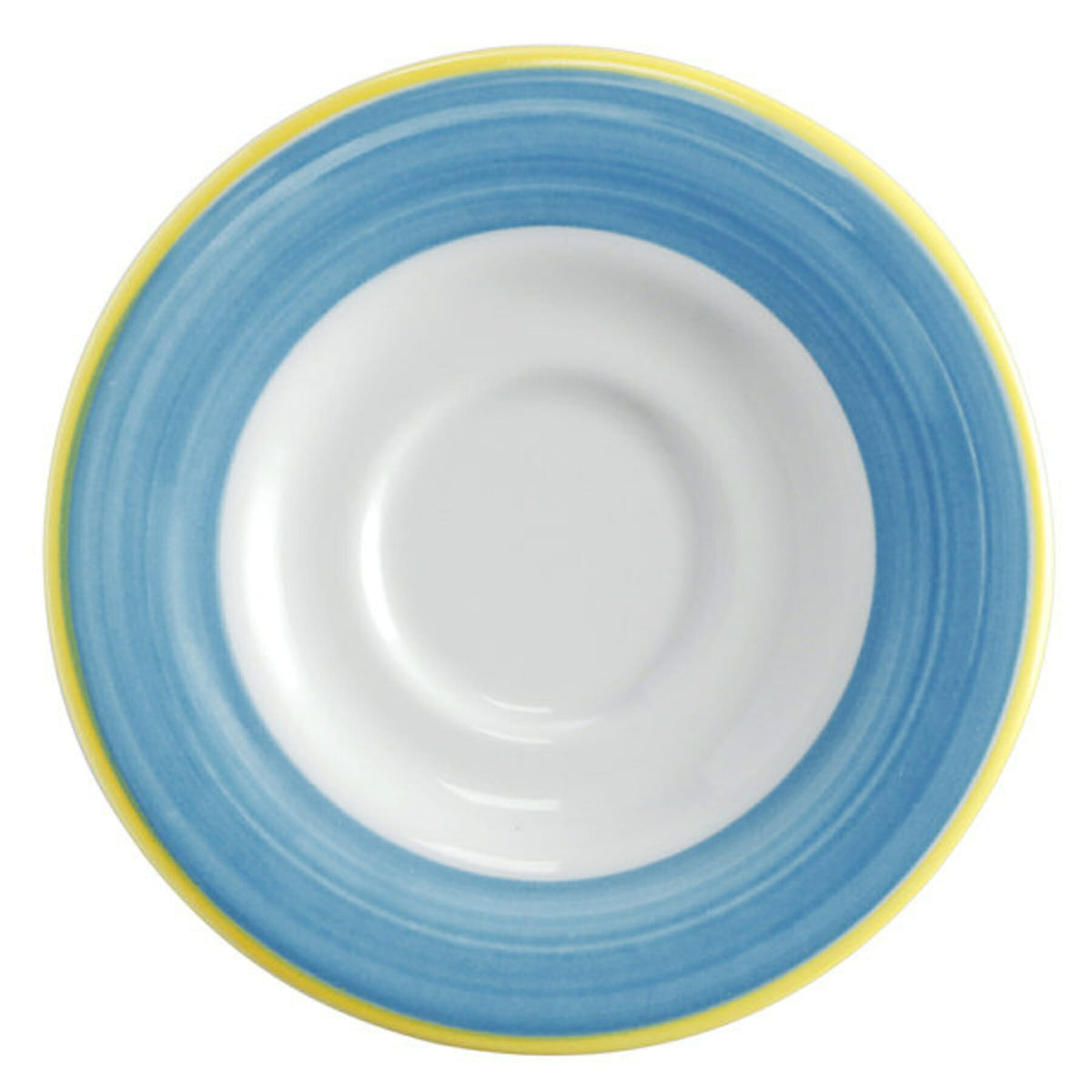 Corona by GET Enterprises Calypso Porcelain Saucer, 6 1/2" Diameter, 24/Case - Blue Bright White White Yellow