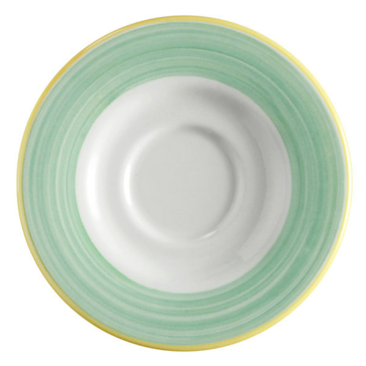 Corona by GET Enterprises Calypso Porcelain Saucer, 6 1/2" Diameter, 24/Case - Bright White Green White Yellow