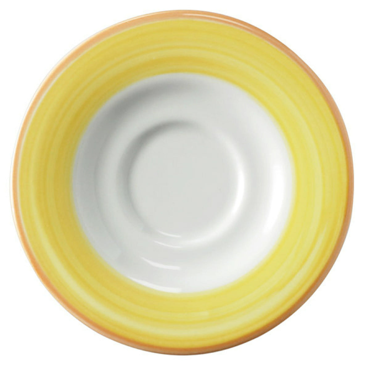 Corona by GET Enterprises Calypso Porcelain Saucer, 6 1/2" Diameter, 24/Case - Bright White Orange White Yellow