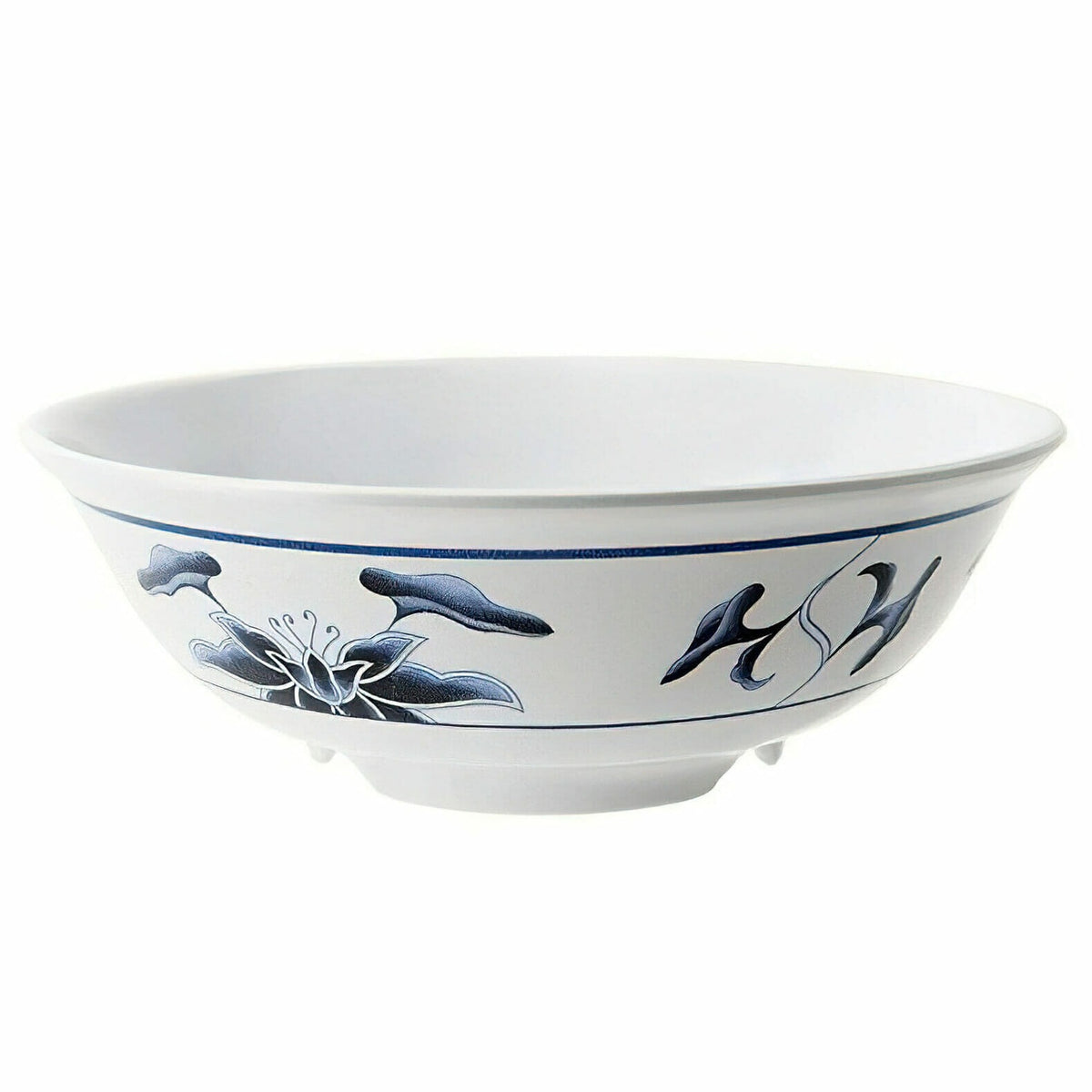 G.E.T. Enterprises M-812 GET Water Lily White Melamine Bowl - Water Lily White Blue Water Lily Pattern 12/Case