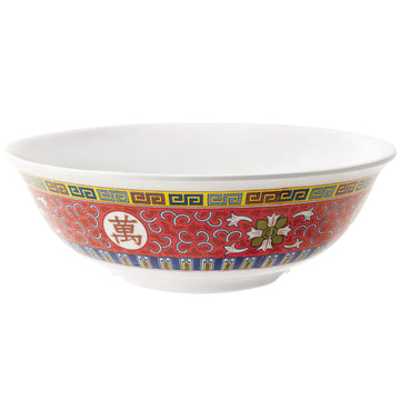 G.E.T. Enterprises M-812 GET Water Lily White Melamine Bowl - Dynasty Longevity Deep Red Pattern 12/Case