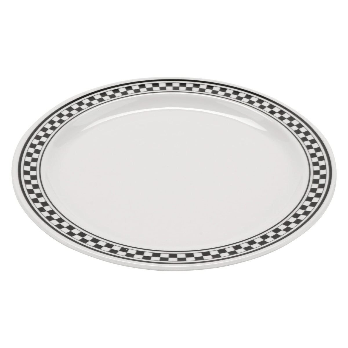 G.E.T. Enterprises WP-12 GET Diamond Mardi Gras Melamine Plate, 12" Diameter, 12/Case - Chexers White Black/White Checkered