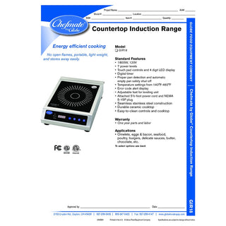 Globe GIR18 Induction Range, 12 7/8" Wide, 120V - Default Title