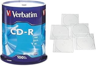Verbatim CD-R 100 Discs Spindle Frustration Free Packaging + 25 Clear Slim Storage Cases – Data & Music Recording Bundle