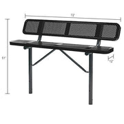 Global Industrial 72" W Outdoor Steel Bench w/Backrest – Perforated Metal, In Ground Mount, Black