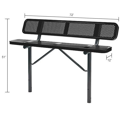 Global Industrial 72" W Outdoor Steel Bench w/Backrest – Perforated Metal, In Ground Mount, Black