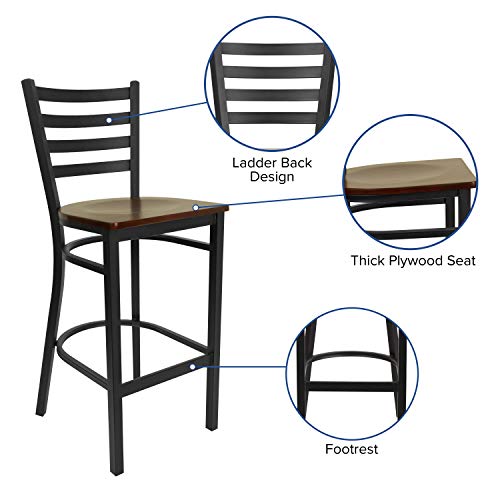 Flash Furniture Mahogany Wood Seat/Black Metal Frame / Set of 1 / Traditional Barstools