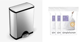 simplehuman 50 litre rectangular step can fingerprint-proof brushed stainless steel + code Q 60 pack liners