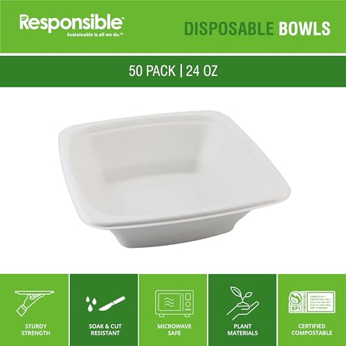 Responsible Products 24 oz (50 Count) / Classic White / Casual Bowls