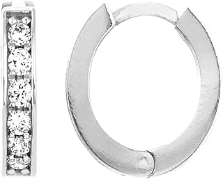 14K Solid Gold Mini or Small Huggie Hoops Cubic Zirconia Channel-set Earrings (10mm, 11mm)