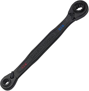 KLEIN TOOLS 68214 4-in-1 Reversible Ratchet Wrench, Box Wrench, SAE Hex Sizes 1/4, 5/16, 3/8, and 7/16-Inch, 90-Tooth Ratchet, Pass-Through Design