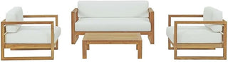 Teak Wood 4 Piece Outdoor Patio Furniture Set with Sofa Sectional Couch for Deck Backyard Lawn and Seating, Natural White