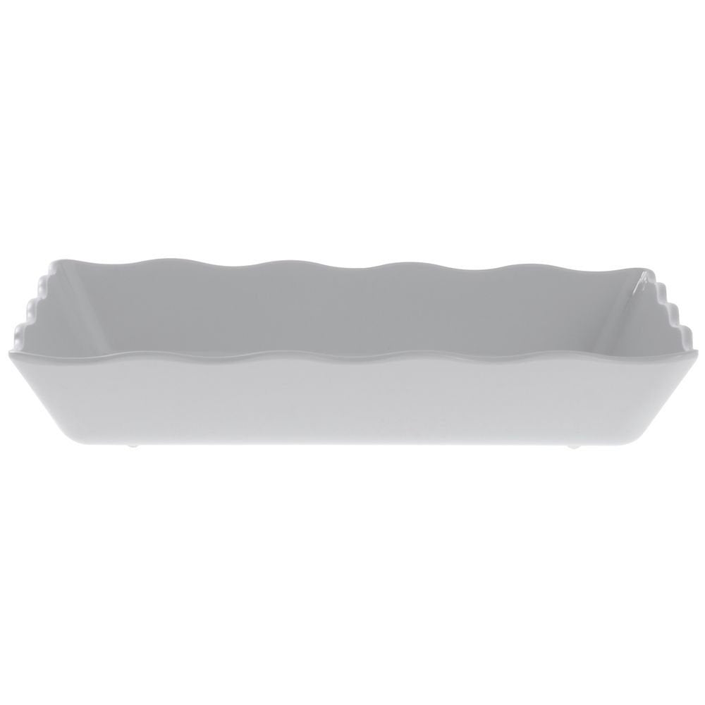 Serving Bowl White with Ruffled Edge Trim Melamine - 14"L x 9 1/2"W x 2"H by HUBERT – Melamine, White, Model H0069-WHITE
