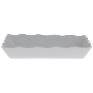 Serving Bowl White with Ruffled Edge Trim Melamine - 14"L x 9 1/2"W x 2"H by HUBERT – Melamine, White, Model H0069-WHITE
