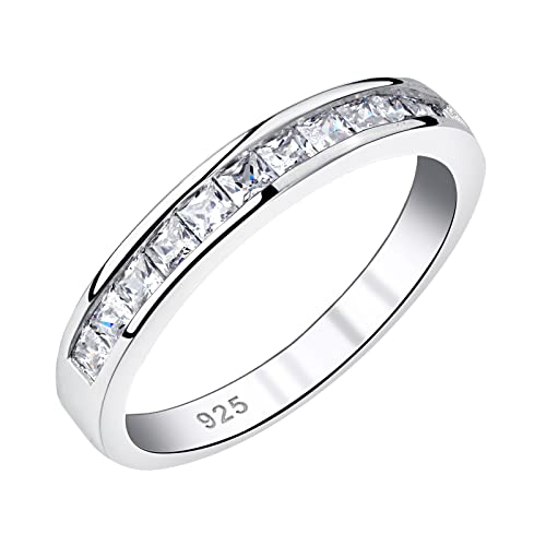 Princess Wedding Bands for Women Channel Half Eternity by Newshe Jewellery – 9, Gemstone, Princess Cut Cubic Zirconia, Model BR0757_BAND_9-JP