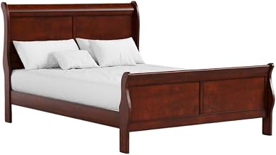 Starlight Canyon Home Brown Sleigh Bed Frame Queen Size with Headboard and Footboard - Wooden Bedframe and Classic Platform Design for Bedroom