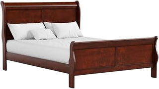 Starlight Canyon Home Brown Sleigh Bed Frame Queen Size with Headboard and Footboard - Wooden Bedframe and Classic Platform Design for Bedroom