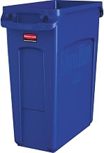Rubbermaid Commercial Products Slim Jim Trash/Garbage Can with Venting Channels, 16-Gallon, Blue, for Kitchen/Office/Workspace, Pack of 4