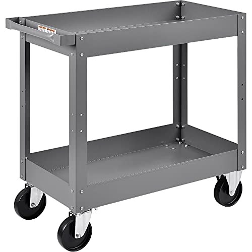 2 Shelf Deep Tray Steel Stock Cart by Global Industrial – 3.5"L x 16"W x 32"H, 12-Gauge Steel, Gray, Model 988835