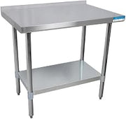 BK Resources VTTR-7230 18 Gauge Stainless Steel Flat Top Table with Rear Riser, Galvanized Undershelf and Legs, 72" x 30", 34.75" Height, 30" Width, 72" Length