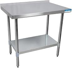 BK Resources VTTR-7230 18 Gauge Stainless Steel Flat Top Table with Rear Riser, Galvanized Undershelf and Legs, 72" x 30", 34.75" Height, 30" Width, 72" Length