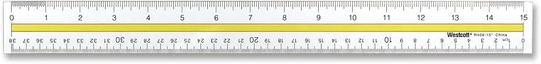 Westcott Acrylic Data Highlight Reading Ruler With Tinted Guide, 15" Clear