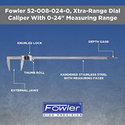Fowler 24" 0.001" 52-008-024-0 24" Maximum Measuring, 0.001" Graduation Interval Dial, Face Color Black / 2 Dial Calipers