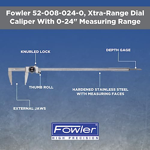 Fowler 18" 0.001" 52-008-018-0 18" Maximum Measuring, 0.001" Graduation Interval Dial, Face Color Black / 1 Dial Calipers
