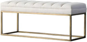 Furnifact Fabric-Upholstered Dining Bench with Channel-Stitched Seat and Brushed Gold Legs, Upholstered Bench for Entryway or Bedroom, Shortbread