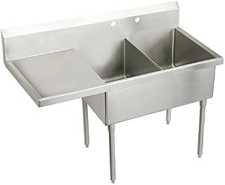 Elkay SS8260L2 Commercial 85-1/2" x 27-1/2" Two Basin Sink with Left Drainboard 2 Holes
