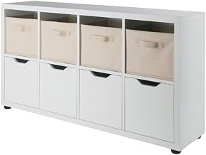 Furnifact Composite Wood Kitchen Cabinet Set with Doors and Open Shelves, Pantry Cabinet Kitchen Drawers Shelf Organizers, White