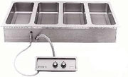 Wells MOD-427TDM/AF1 Top-Mount Built-in Electric Food Warmer with Wet/Dry Operation, Auto-Fill, (4) 12" x 27" Pan Opening with Manifolded Drain & Thermostatic Control (Single Control Panel)