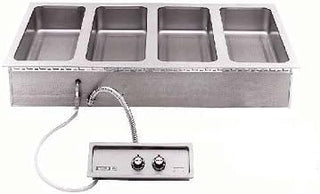 Wells MOD-427TDM/AF1 Top-Mount Built-in Electric Food Warmer with Wet/Dry Operation, Auto-Fill, (4) 12" x 27" Pan Opening with Manifolded Drain & Thermostatic Control (Single Control Panel)