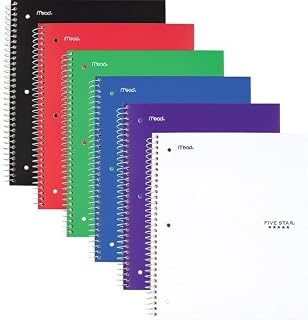 Five Star Spiral Notebook, 1 Subject, Wide Ruled Paper, 100 Sheets, 10-1/2" x 8", Color Selected for You (05200)