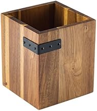 TableCraft 10074 Industrial Collection Cutlery Holder, 5-1/4" x 5-1/4" x 6", 4-Section, Acacia with Metal Banding, 4 Each per case