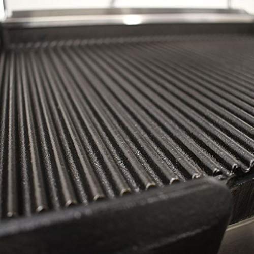 1800-WATT SINGLE PANINI GRILL WITH GROOVED TOP AND BOTTOM GRILL SURFACE by Omcan – Stainless Steel, Model 19936