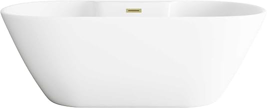 67" Bathtub In Glossy White With Brushed Gold Trim