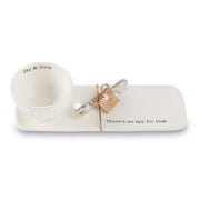 Mud Pie Ceramic Appetizer Set, 3 Piece Tray Bowl And Spoon, White