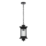 Collins One Light Outdoor Pendant Black by Lighting Design – Iron, Black, Model OD316H18BK